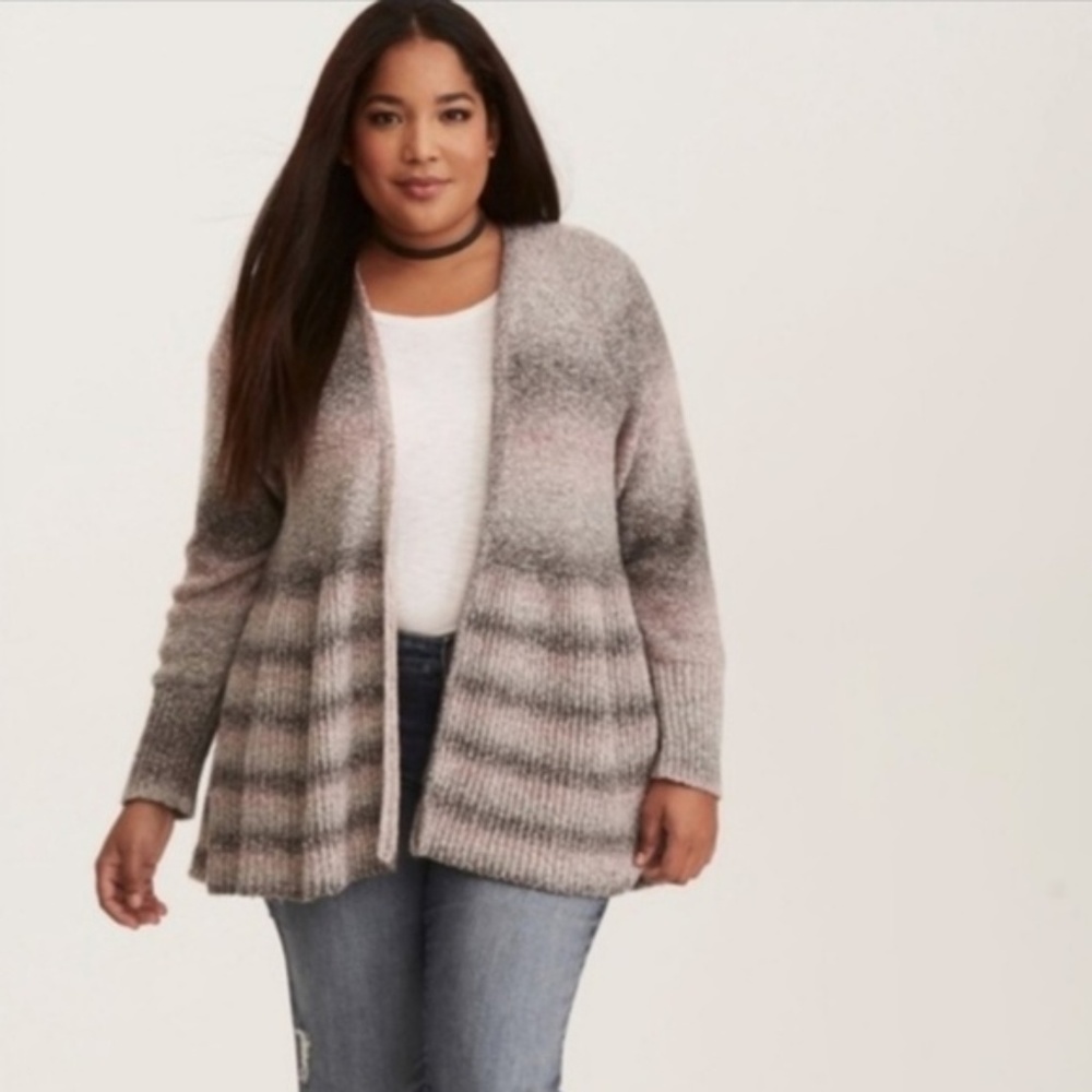 TORRID OMBRE STRIPE OPEN FRONT CARDIGAN SWEATER
